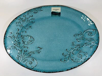 Cynthia Rowley NEW!!! MELAMINE Turquoise Aqua Blue SERVING PLATTER TRAY Crackle - Image 1 of 4