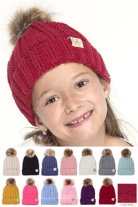 C.C Girl Boy Unisex 2-7yrs Winter Warm Soft Fuzzy Fleece Lined Cable Knit Beanie - Picture 1 of 18