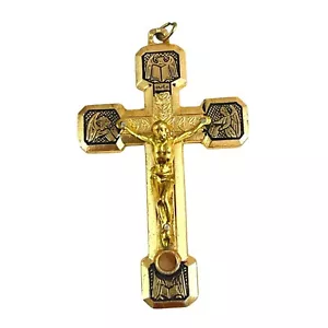 Vintage Vatican Cross Pendant Gold Enamel Stations of the Cross Rome Souvenir Cr - Picture 1 of 5