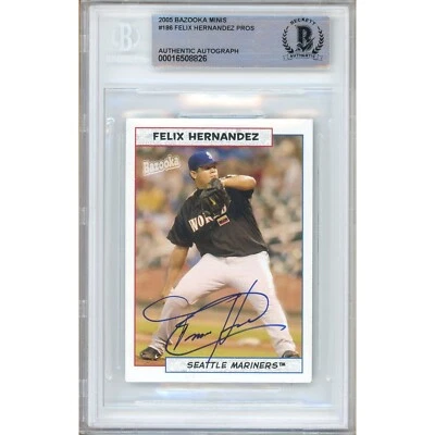 Felix Hernandez Signed 2005 Topps Bazooka Mini #186 Card AUTO RC Beckett BAS - Image 1 of 4