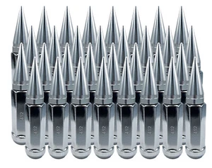 32 Pc Set Spike Lug Nuts, Chrome 14x2.0 Ford Super Duty 8 Lug w/ Key - Picture 1 of 6