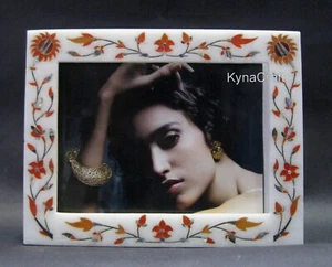 White Marble Picture Holder Natural Gemstone Inlay Work Photo Frame 9 x 7 Inches - Picture 1 of 4