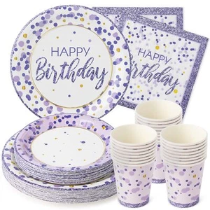 Purple Party Supplies -Service for 24- Purple and Gold Paper Plates (7 & 9 In... - Picture 1 of 8