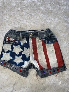 Xhilaration girls 4th of July denim decorated shorts sz 4 adjustable waist - Picture 1 of 9