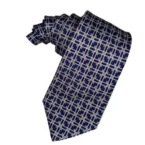Cravatta HERMES Neiman-Marcus 942 IA blu argento motivo geometrico cravatta seta - Foto 1 di 12