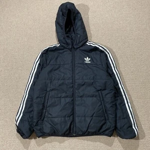 Adidas Puffer Jacket Boys 13-14 Years 164CM Black Trefoil Originals Quilted - Picture 1 of 13