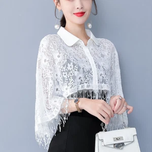 Ladies Fringe Lace Cardigan Mesh Cape Shrug Bolero Hollowed Wedding Jacket Chic - Picture 1 of 14