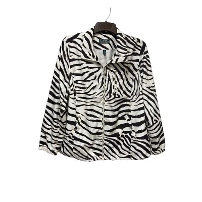 2X Ralph Lauren Active Marrón/Marfil Cebra Cortavientos Forrado Chaqueta Bolsillos $166RT Foto 1 de 4