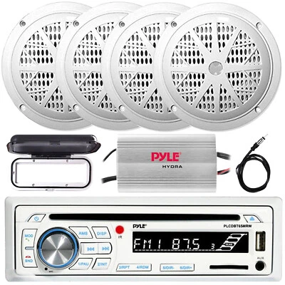Marine Pkg: CD Radio Receiver, 4x 4" 100W Speakers, Amp, Radio Cover, Antenna - Image 1 of 4