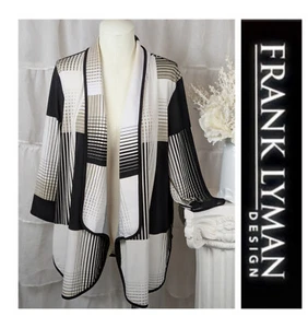 Cárdigan Frank Lyman Design Negro Blanco Largo Frente Abierto Talla 16 - Imagen 1 de 7