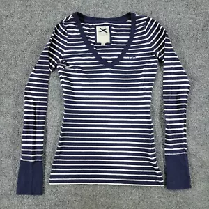 Camisa Gilly Hicks para mujer XS azul blanco a rayas cuello en V manga larga elástica - Imagen 1 de 11