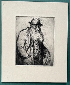 1930's Etching GEORGE RENOUARD N.Y. Listed WPA " PORTRAIT - MAN & CANE " - Picture 1 of 3