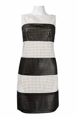 Mini vestido Muse corte laser couro sintético tamanho 12, 14 preto branco novo com etiquetas $158 - Imagem 1 de 4