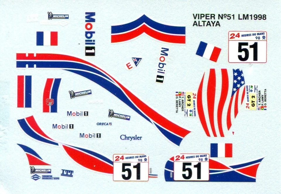 CHRYSLER VIPER N° 51 LE MANS 1998 COLORADO ALTAYA DECALS 1/43 - Immagine 1 di 1