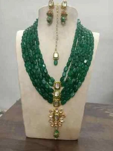 LONG SET RANI HAAR LONG KUNDAN NECKLACE SET INDIAN JEWELLERY WEDDING SET - Picture 1 of 4