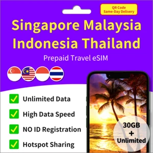 [SIM] Singapour, Malaisie, Indonésie, Thaïlande eSIM ILLIMITÉ ✨Livraison le jour même - Photo 1 sur 7