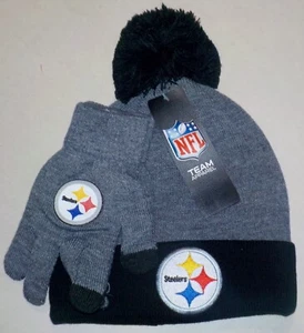 PITTSBURGH STEELERS WINTER GLOVES HAT SET YOUTH 8-20 POM POM KNIT CUFFED ACRYLIC - Picture 1 of 1