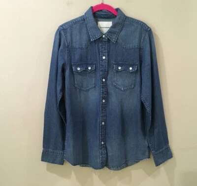 Lucky Brand Women S Western Denim Jean Shirt Top Vintage Look 90s Western New - Image 1 of 4