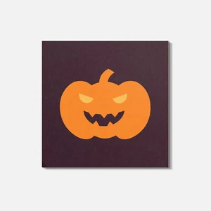 Retro Cartoon Halloween Button Label Pumpkin 4'' X 4'' Square Wooden Coaster - Picture 1 of 3