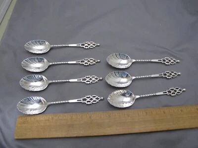 JUEGO DE 7 CUCHARAS DE CAFÉ PERFORADAS EN TORSIÓN ESTERLINA VICTORIANAS INGLESAS-George M Jackson Foto 1 de 4