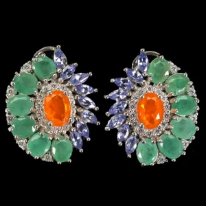 925 Sterling Silver Earrings Oval Orange Opal Gemstone Jewelry - Picture 1 of 9
