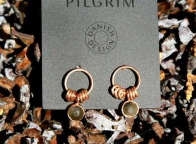 Pendientes PEREGRINO con Piedra Labradorita Diseño Danés Chapados en Oro Rosa Tachuelas Foto 1 de 4