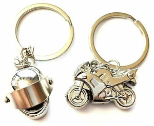 Motorcycle Helmet Keychain & Mini Chrome Bike - Honda Kawasaki Suzuki Yamaha - Bild 1 von 4