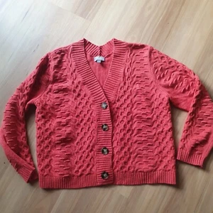 ♡SUSSAN♡ Knitted Coral / Orange WOOL Blend Cardigan - Size Small - Picture 1 of 7