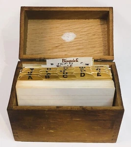Caja de archivo de tarjeta índice Weis vintage de roble con detalle de paloma receta madera latón bisagras recetas - Imagen 1 de 7
