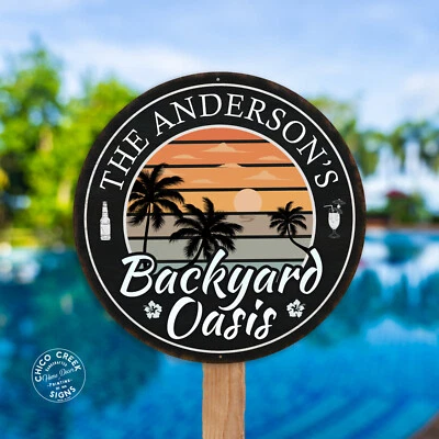 CHICO CREEK SIGNS Personalized Backyard Oasis Sign Tropical Decor Pool Porch Patio 100140050009
