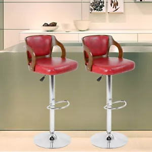 Bar Stools Set of 2 Height Adjustable Red Swivel Bar Stools Counter Coffee Chair - Picture 1 of 8