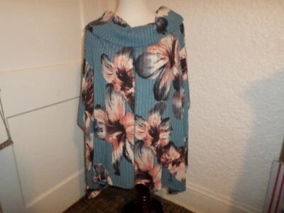 Caballete Boho Suéter Túnica Poncho Grande Azul Gris Floral M Nuevo con Etiquetas Foto 1 de 4