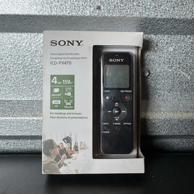 Grabadora de voz digital estéreo Sony ranura de 4 GB Micro CD ICD PX470 nueva caja abierta Foto 1 de 3