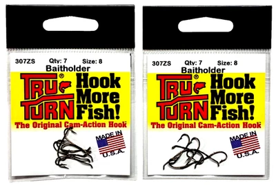 2 PACKS Tru Turn Size 8 Down Eye Baitholder Hook Bronze 7 Count Package 307ZS - Image 1 of 4