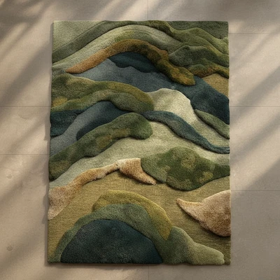 3D Textured Wool Rug: Hand-Tufted Earthy Landscape Carpet - Image 1 of 4