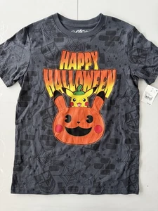 Pokemon Boys Gray Pikachu Pumpkin Halloween T-Shirt Size Medium - Picture 1 of 3