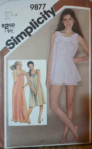 VINTAGE 1980 SIMPLICITY Pattern #9877 Misses' NIGHTGOWN & BABY DOLL SZ SMALL CUT - Picture 1 of 11
