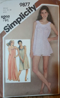 VINTAGE 1980 SIMPLICITY Pattern #9877 Misses' NIGHTGOWN & BABY DOLL SZ SMALL CUT - Image 1 of 4