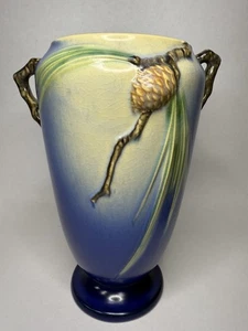 ROSEVILLE BLUE 10 inch 2 HANDLED PINECONE VASE # 709-10 FREE SHIPPING B10 - Picture 1 of 18