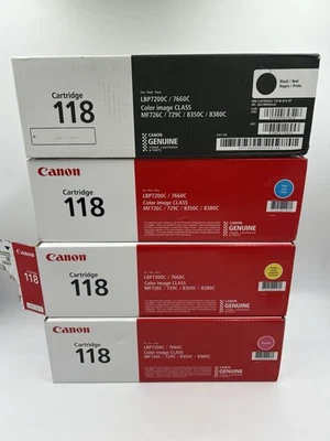 Juego de cartuchos de tóner originales Canon 118 - negro, cian, magenta y amarillo NUEVO *LEER Foto 1 de 4