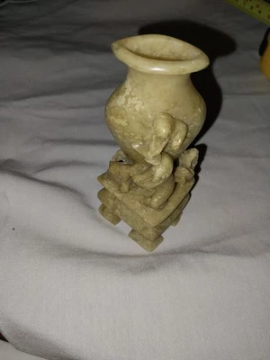 antique chinese hand carved white celadon soapstone brush pot bud vase - Image 1 of 3