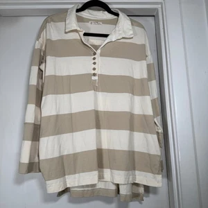 We The Free Women's Striped Button Down Tunic Top Long Sleeve Casual Beige - Picture 1 of 5