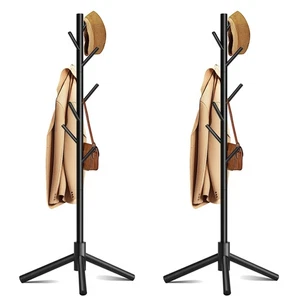 Wooden Coat Rack, Free Standing Coat Rack with 8 Hooks 3 Adjustable Heights f... - Picture 1 of 8