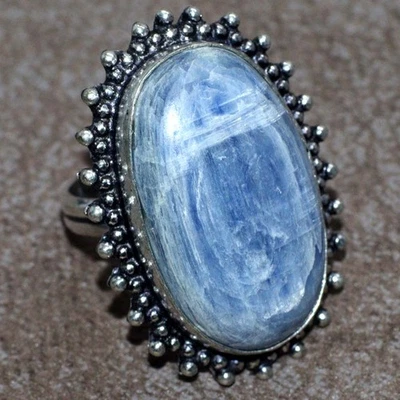 Anillo hecho a mano con piedras preciosas enchapadas en plata 925 de cianita azul hecho a mano EE. UU. 6,5 MJ Foto 1 de 3