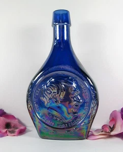 Blue Carnival Glass Wheaton THOMAS ALVA / ALWA EDISON Vintage Bottle 8" - Picture 1 of 5