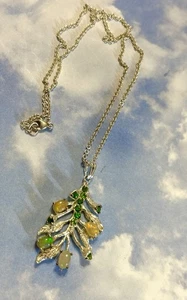 Modernist Sterling Silver FIRE OPAL & PERIDOT 925 Freestyle Pendant Necklace 18” - Picture 1 of 2