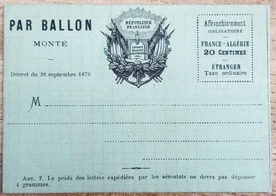 Francia 1870 Globo Correo 20c Asedio París Guerra Franco-Prusiana PAR BALLON MONTÉ Foto 1 de 3