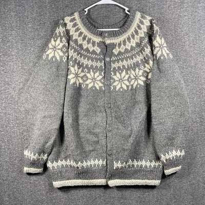 Dale of Norway Pure New Wool Cardigan Sweater Sz XL Gray White Nordic Knit 90s - Image 1 of 4