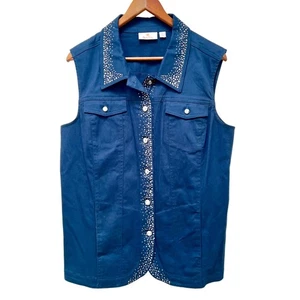 Quacker Factory Women's Embellished Studded Denim Vest Jacket Blue Size L - Picture 1 of 6