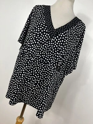 Camisa Top Laura Ashley 3X Negra Blanca Lunares Cuello en V Viaje Elastizada Mujer H2 Foto 1 de 4